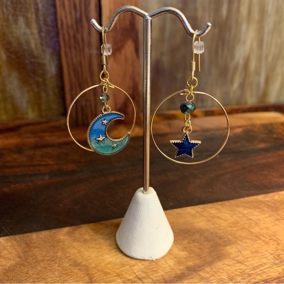 The Moon And The Stars Mixed Match Dangling Hoop Earrings - Picture 2 of 6